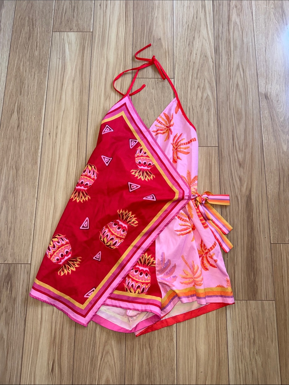 Pink & Red Pineapple Palm Tree Halter One-Piece Romper